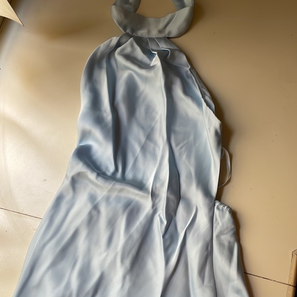 Light Blue Satin Halter Maxi Dress - Picture 5 of 7